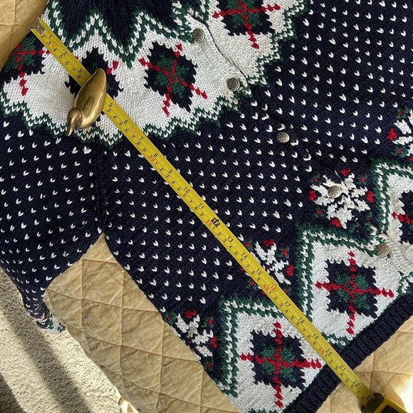 Vintage IZOD Hand Knit Fair Isle Silver Button 100% Cotton Cardigan Sweater - Picture 8 of 9